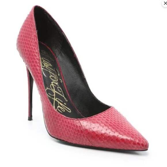 Lust For Life KRUSH Leather Snakeskin Pumps Stilettos Sexy Red Vamp High Heels - Picture 5 of 13